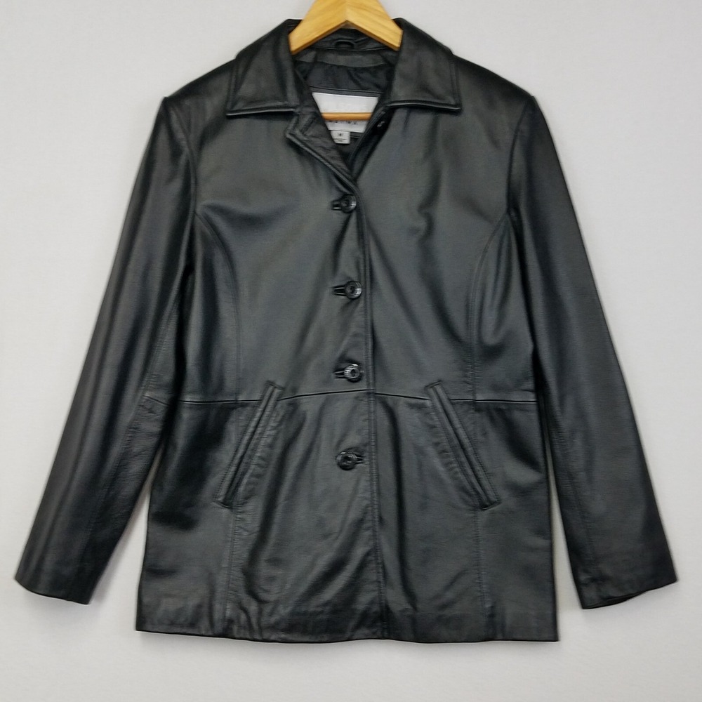 Wilsons Maxima Leather Jacket Women Size M Medium Black 3 Button